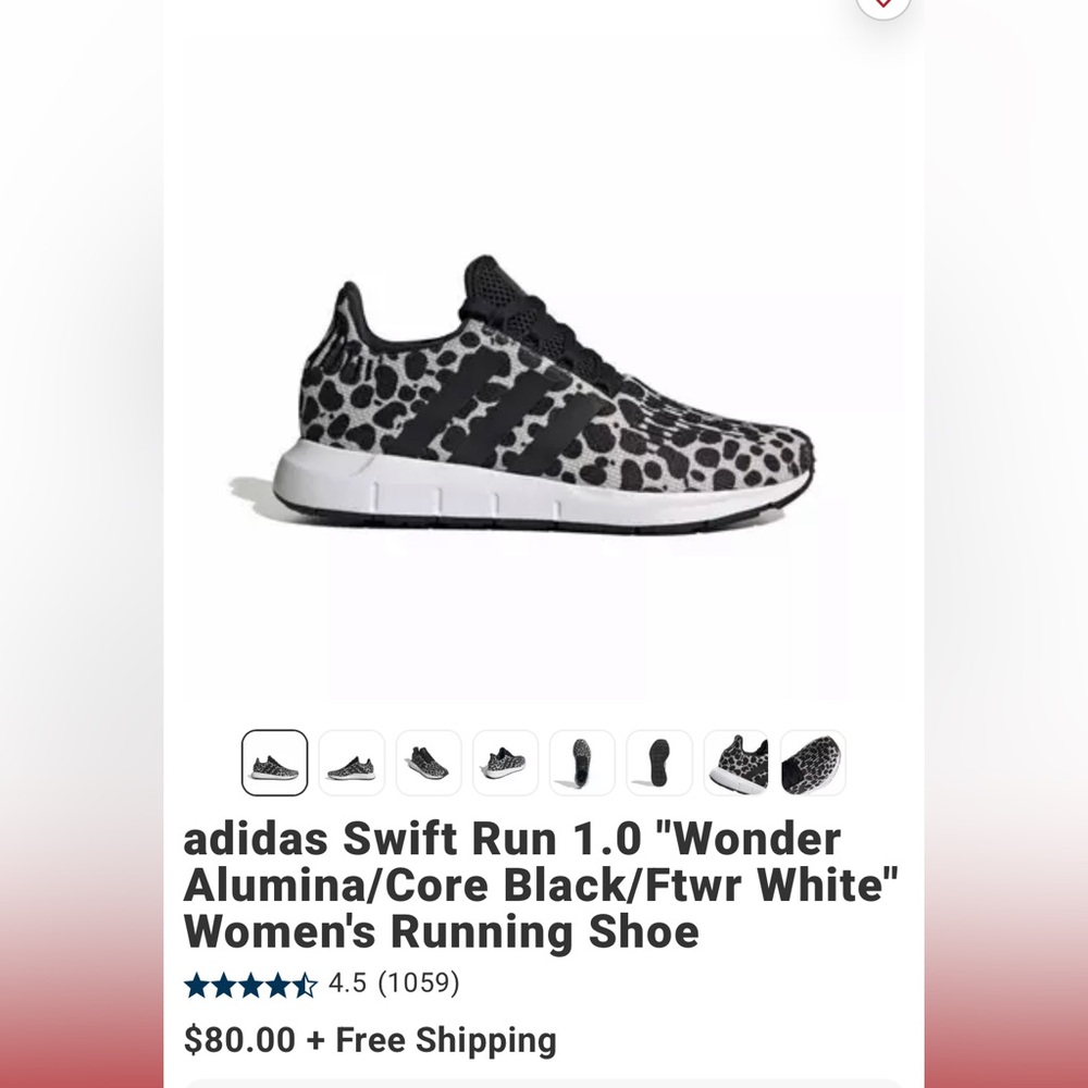 Adidas Swift Run 1.0 Women's Shoe - Black and White size 7.5